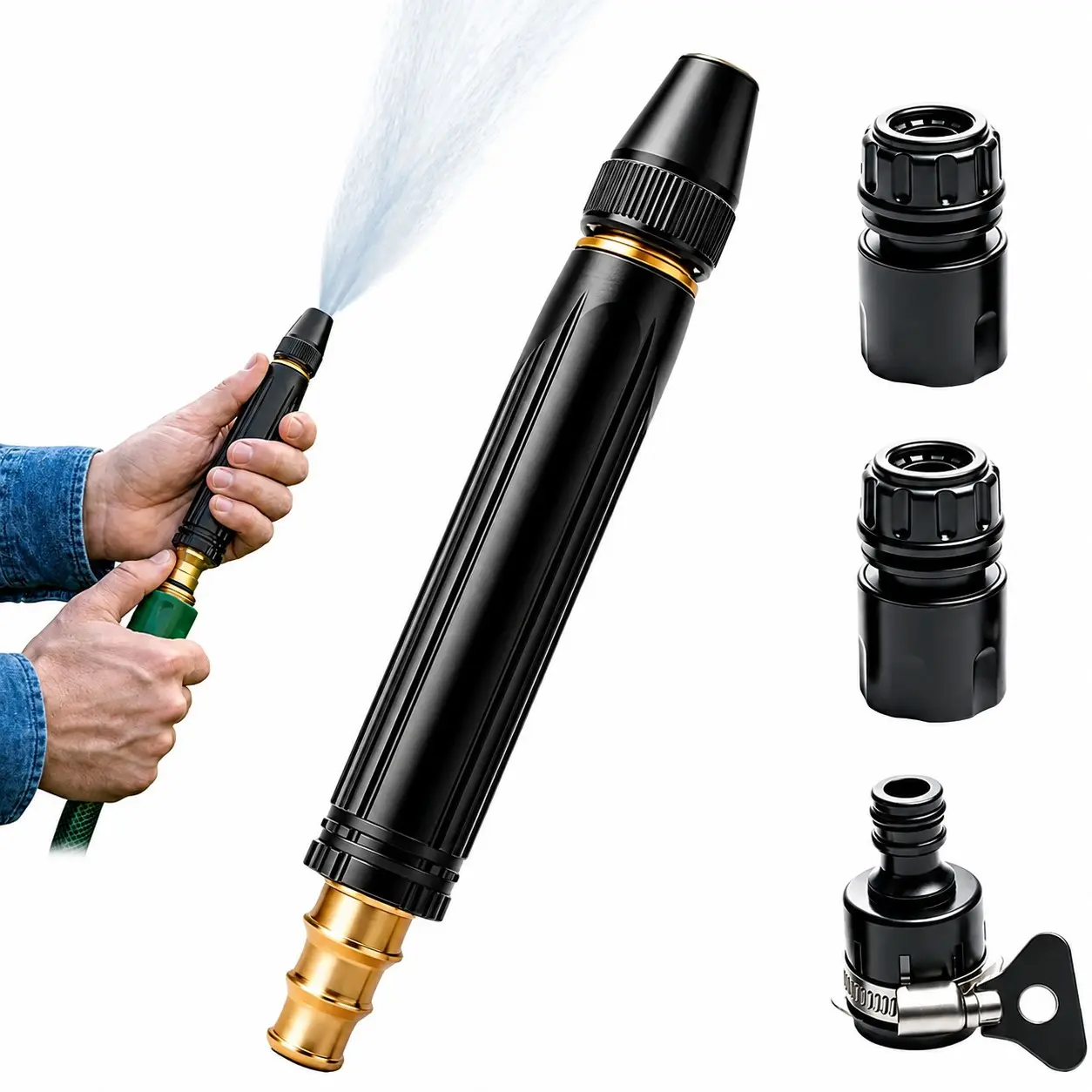 Heavy Duty Adjustable Twist Hose Nozzle Jet Sweeper Nozzle, Adjustable Metal Nozzle Garden Hose Sprinkler, Powerful High-Pressure Home Car Wash & Garden Sprayer