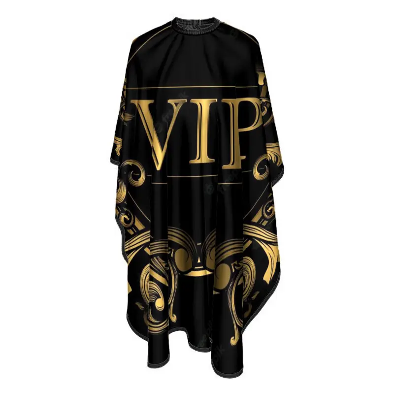 Golden VIP Print Luxury Barber Cape - Adjustable Neck Durable Comfortable Hairdressing Gown for Home Salon Personal Studio, Great Gift for Hair Professionals