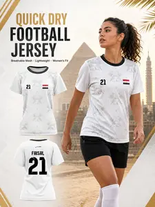 Egyptian Print Women's Quick-Dry Soccer Jersey, Moisture-Wicking Mesh Sport T-Shirt, Breathable Athletic Top, Geometric Short Sleeve, Ideal for Egypt Fans
