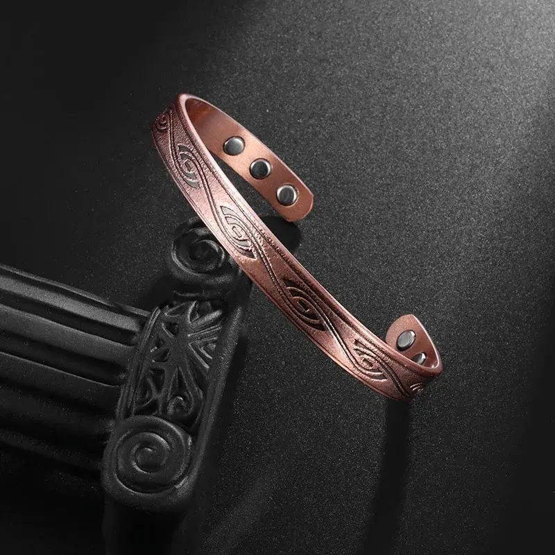 Magnetic Copper Therapy Bracelet – Adjustable Engraved Totem Cuff for Joint Support and Pain Relief