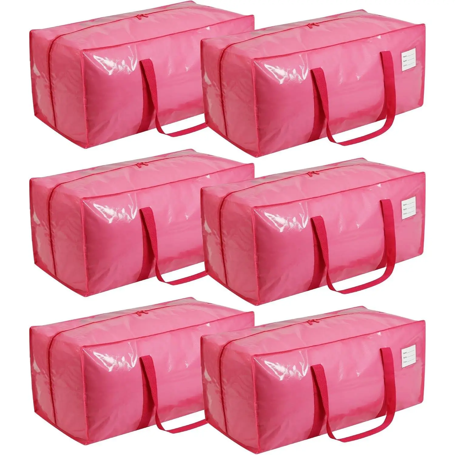 6 Pack Extra Heavy Duty Large Moving Bags with Comfortable Handle & Strong Zipper,Storage Totes for Space Saving Moving Storage College Supplies Alternative to Moving Box,Pink