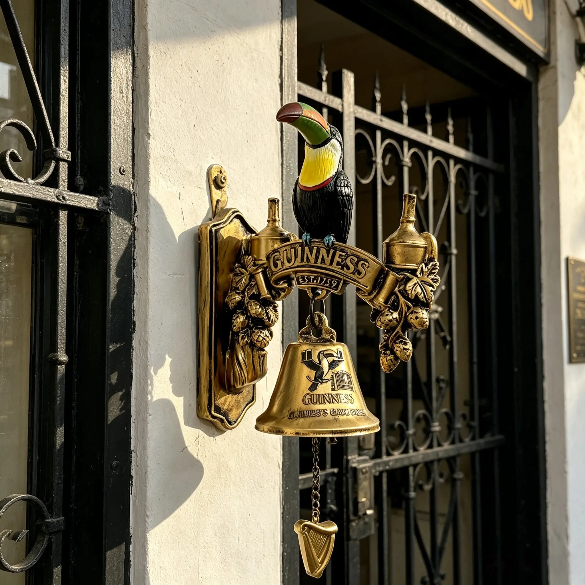 Vintage Industrial Beer Theme Doorbell, Guinness Giant Mouth Bird Design, Detailed Hop Bottle, Eco-Friendly Resin, Ideal for Breweries, Creative Gift
