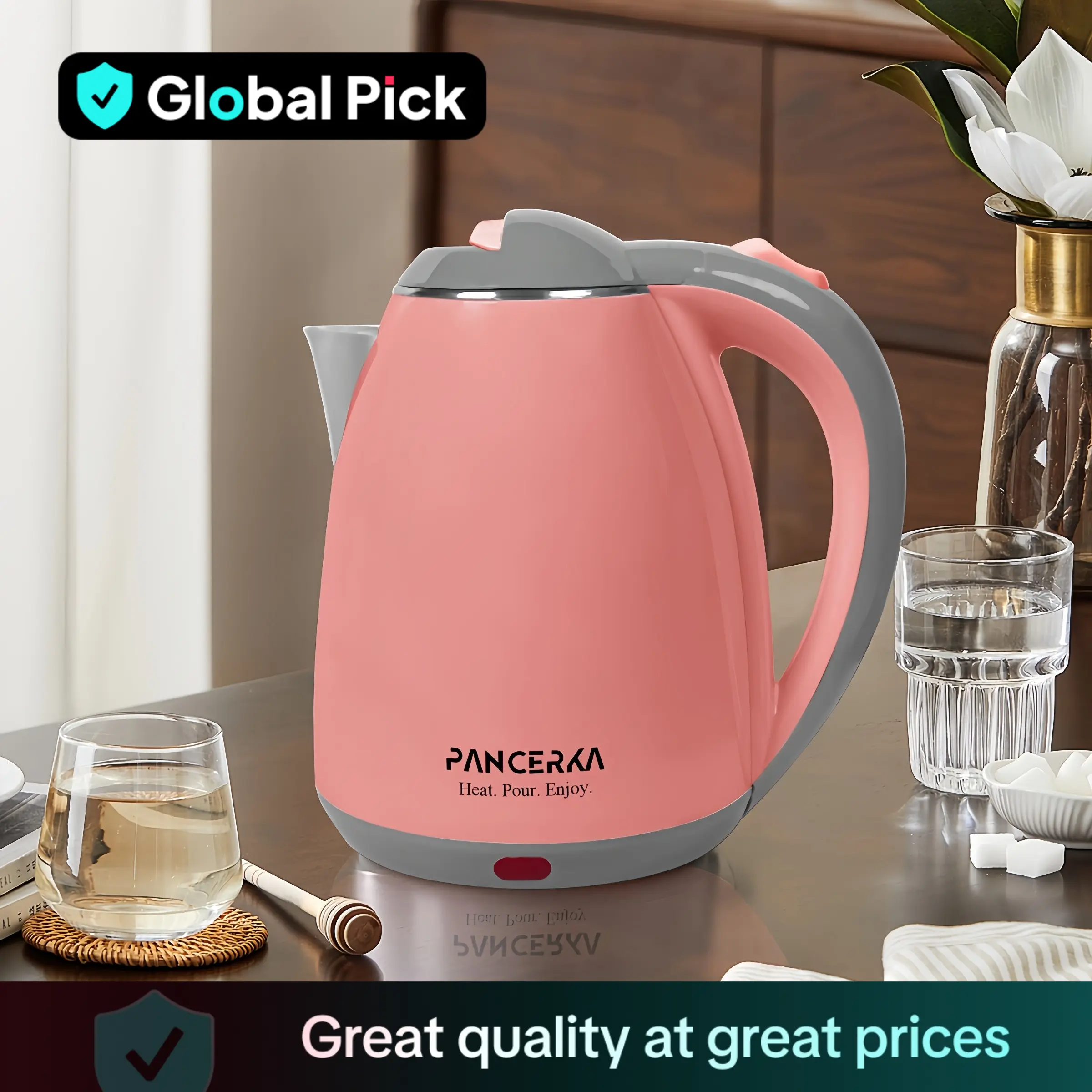 1.8l US Plug Charging Electric Kettle, 1 Count 2 Layers Stainless Steel Water Heater, Anti-scalding Design Instant Coffee & Tea Kettle, Household Appl