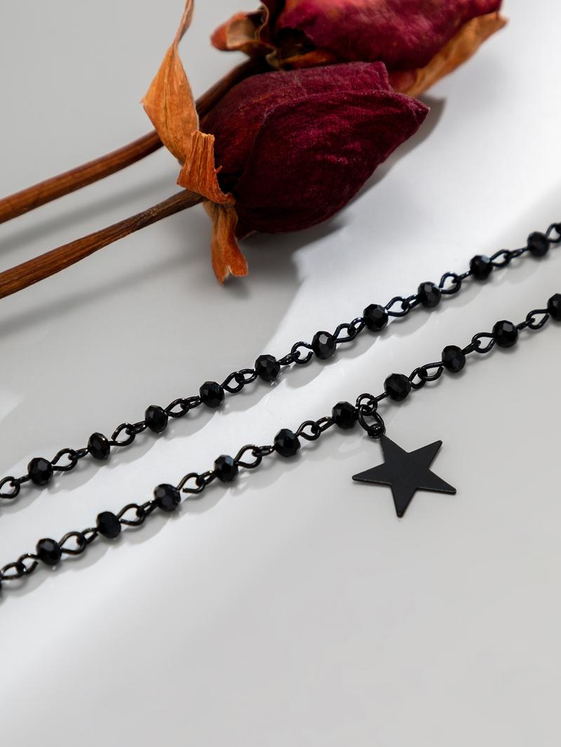 Streetwear Star Charm Pendant Necklace for Women, 2pcs/set Punk Beaded Necklace, Trendy Matching Jewelry, Fashion Goth Accessory for Pub, Party, Charms Necklace