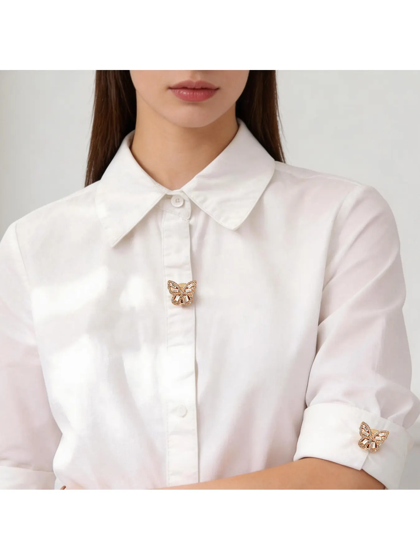 Hot Selling Minimalist Creative Rhinestone Butterfly Decorative Clasp, Multi-Use Turtle Clasp Collar Cuff Buttons Set for Women, Light Luxury Anti-Exposure Lapel Pin, Versatile Daily Clothing & Household Small Ornament Accessory