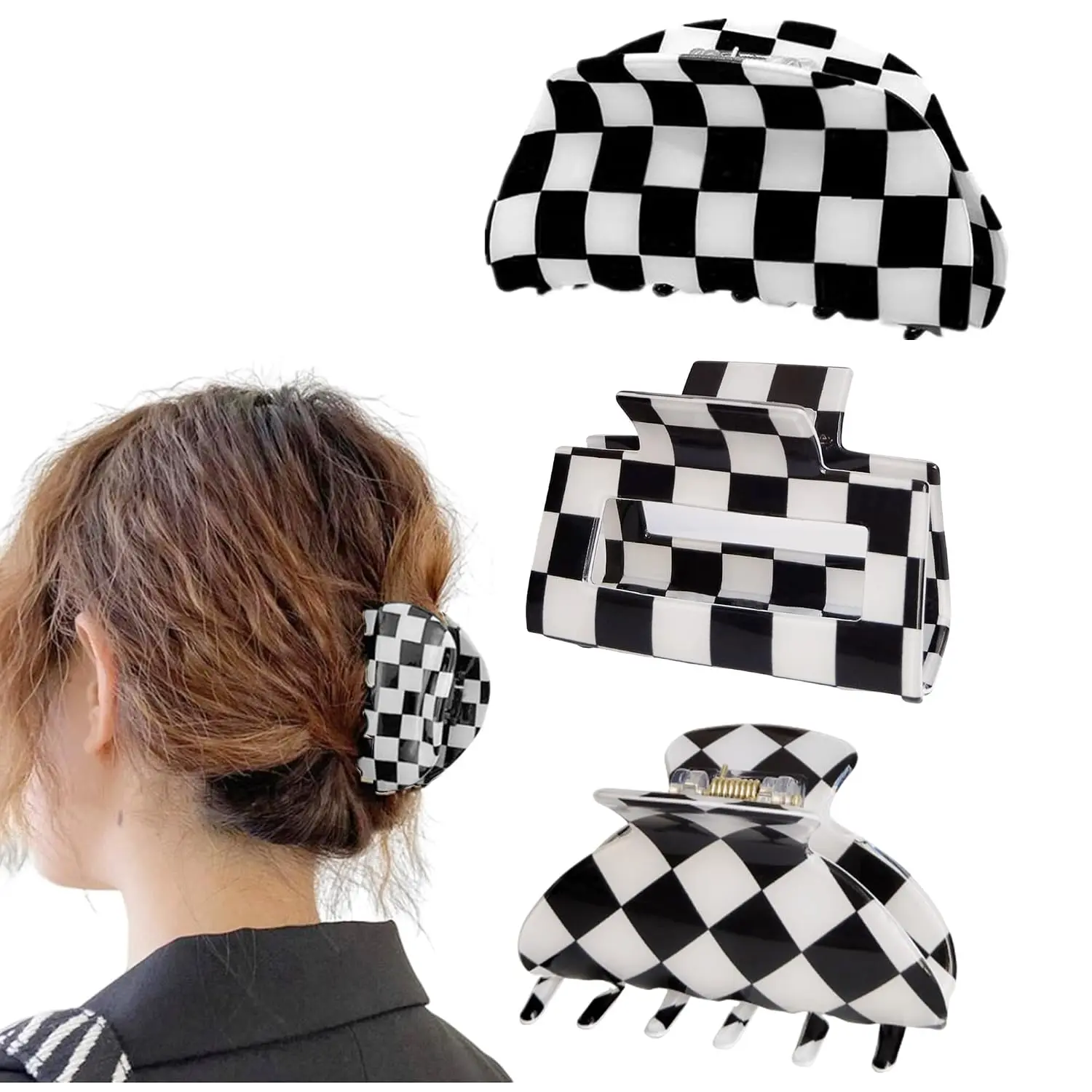 Womens Checkered Hair Clip Medium Checkered Claw Clips  Jaw Clip,3pack