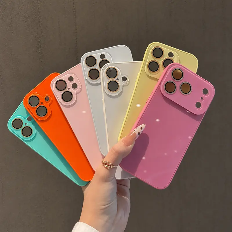 Shockproof Glass Smartphone Case & Cover - Fashionable Simple-Style Casing for iPhone 12/13/14/15/16E/17E/18 Pro Max Plus Mini Air Series, Rose Pink/Light Pink/TF Green, Phone Protection Accessory (FGSJ1)