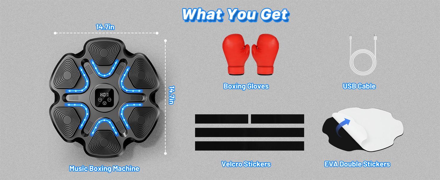 Music Boxing Machine for Kids and Adults, Wall Mounted Bluetooth Punching Trainer with Boxing Gloves, Intelligent LED Boxing Target Workout Machine for Teenagers Boys Girls