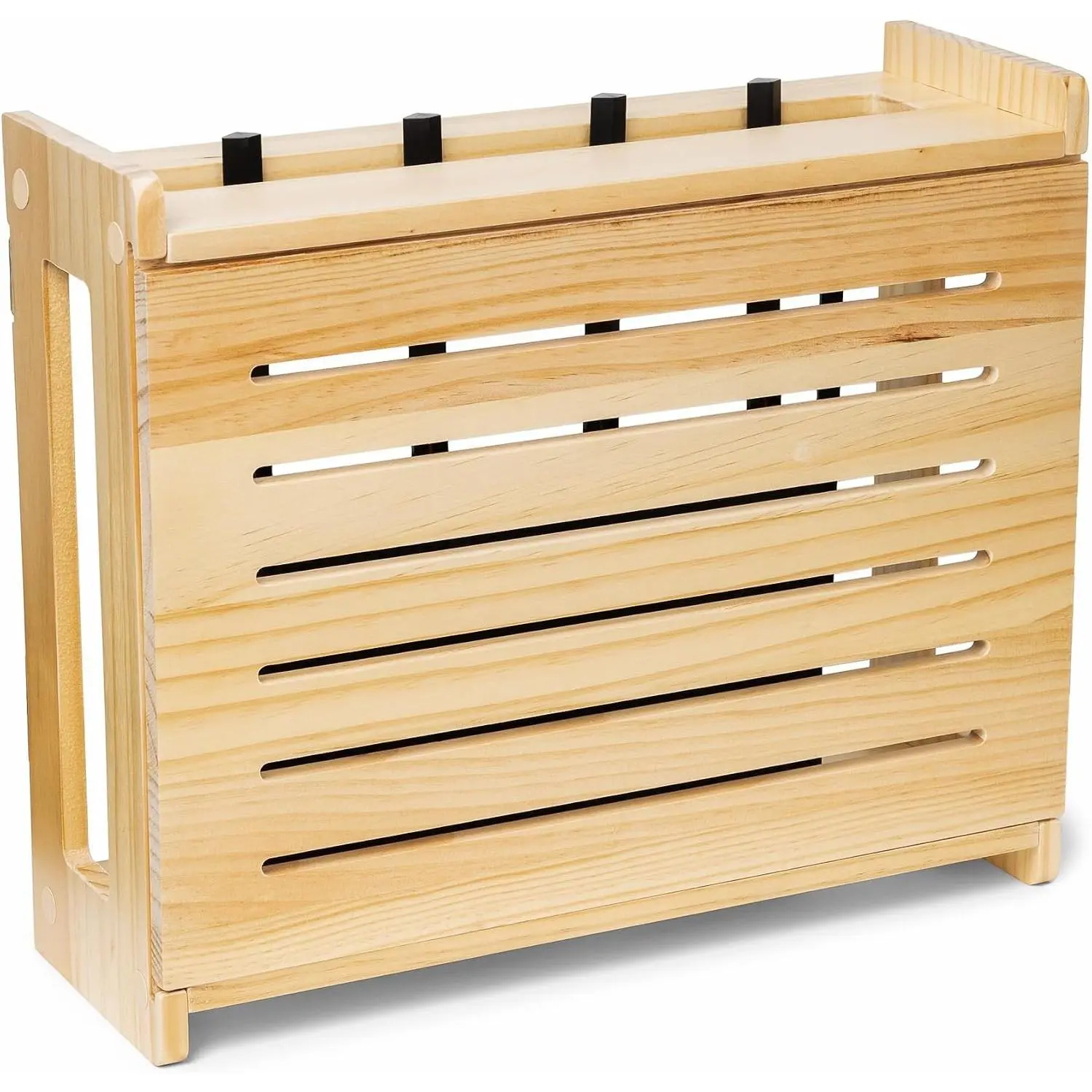 Wooden WiFi Router Storage Box - Standard Wall Mountable Decorative Modem Shelf Hider Cover with  Management System - Rustic  Organization Solution for  Routers Up To 11" Tall - Pine
