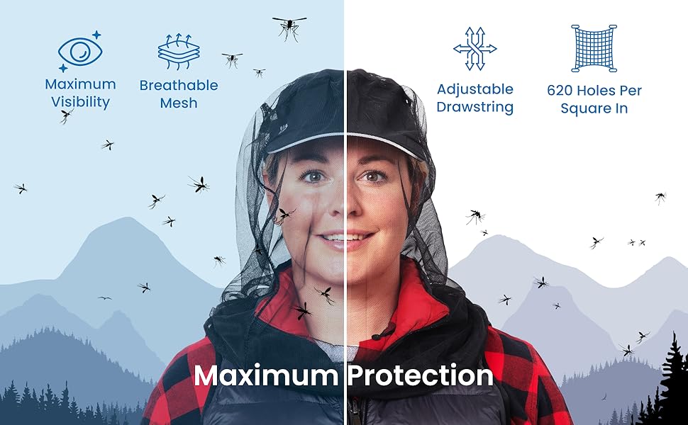 EVEN NATURALS Premium Mosquito Head Net - Ultra Large and Long, Extra Fine Holes, Mesh (39 * 26 * 25 inch)