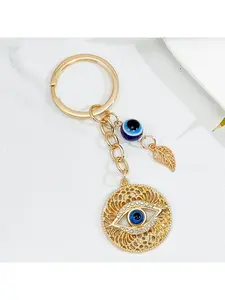 8pcs Rhinestone Outline Eye Keyring, Leaf & Bead Combo, Blessing Gift for School Bag Decor