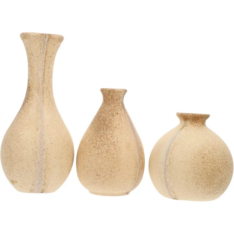 3-Pack Wooden Vases (1 Bulbous Vase + 1 Flared Vase + 1 Small-Mouth Vase), Handmade DIY Vases, Unfinished Log Vessels, Handmade Home Decor Ornaments