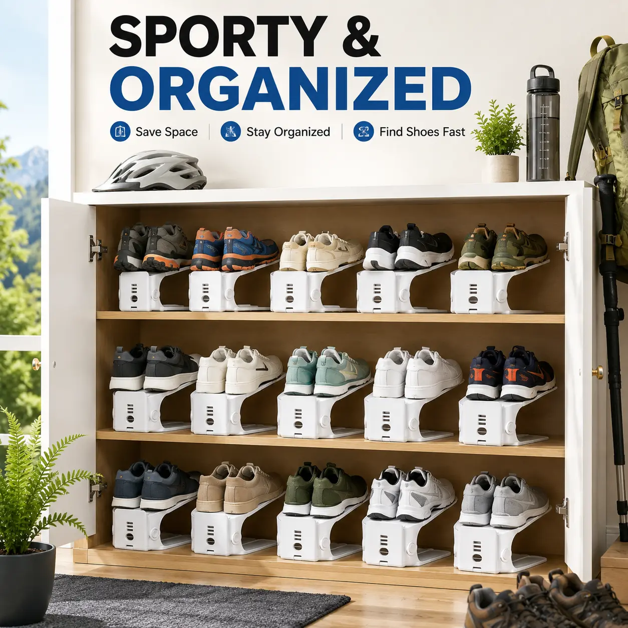 2 Pack Adjustable Shoe Slot Organizer – Space Saving Shoe Stacker for Sneakers, Running Shoes & Casual Footwear, Height Adjustable Closet Shoe Storage Rack, Anti-Slip Shoe Holder