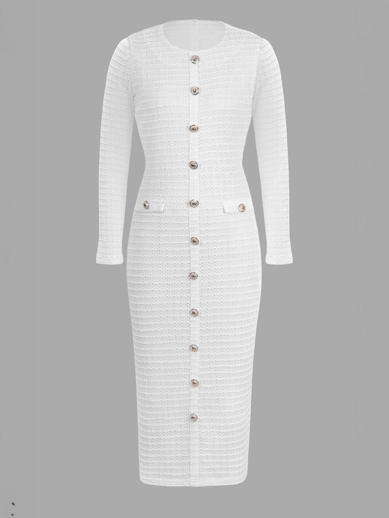 Elegant Casual Long Sleeve Maxi Dress for Women, Thin Knitted Fabric Perfect for All Seasons, Fitted Plain Design for Stylish Comfort