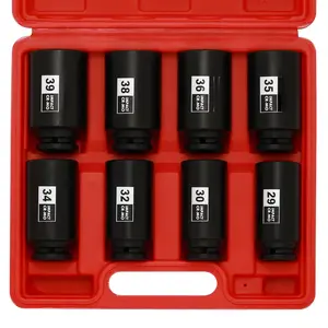 8PCS 1/2" Deep Axle Nut Impact Socket Metric Set, CR-MO 12-Point 29-39mm Universal Socket Wrench Kit, Professional Mechanic Tool with Storage Case for Tough Jobs, Father's Day Gift