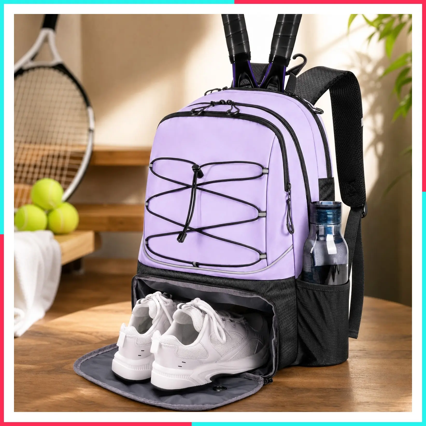 Professional Tennis Backpack for Women Holds 2 Rackets with Ventilated Shoe Compartment