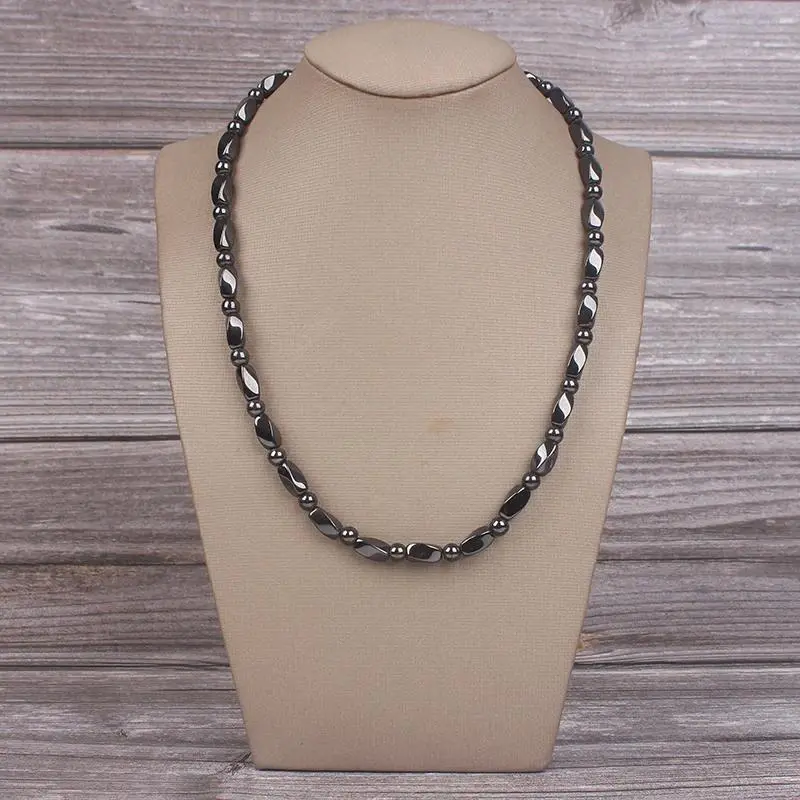 Modern Hematite Beaded Chain Necklace, 50-55cm Single Strand Costume Jewelry for an Elegant Look, Suitable for Daily Wear, Letter Motif, Long, Metal Coating, Pendant, Unisex, Crystal Pendant, Chain Jewelry Necklaces