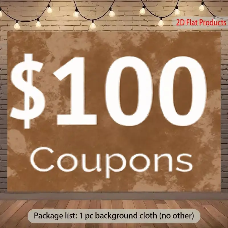 2D Flat Banner 1pc, $100 Coupon Banner Background Cloth, Currency Symbol and Number Fabric, Online Promotion, Christmas Decoration, Store Discount