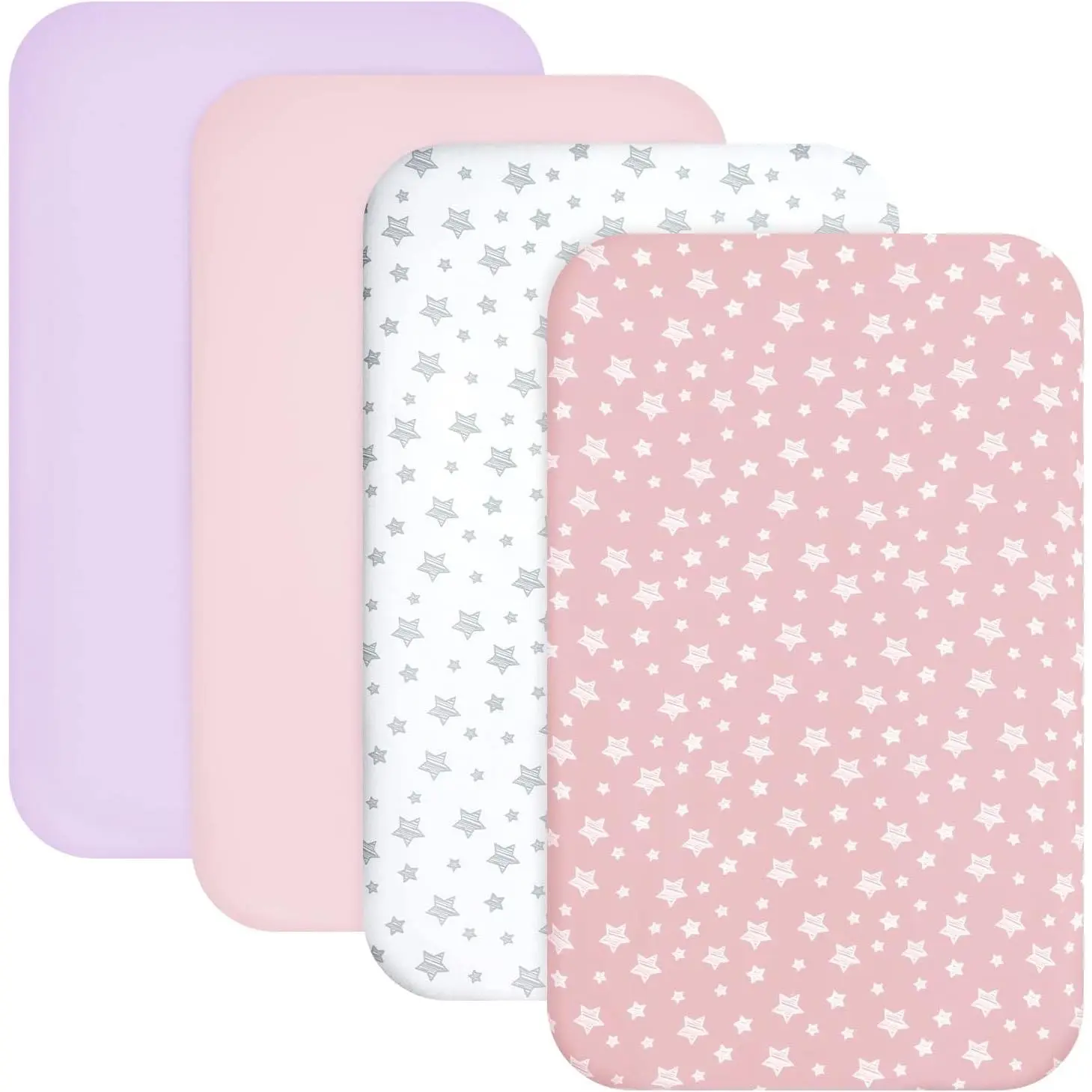 Mini Crib Sheets Fitted 4 Pack for Girls (38" X 24"), Compatible with Porta Crib and Ideal Cosleeper, Pink