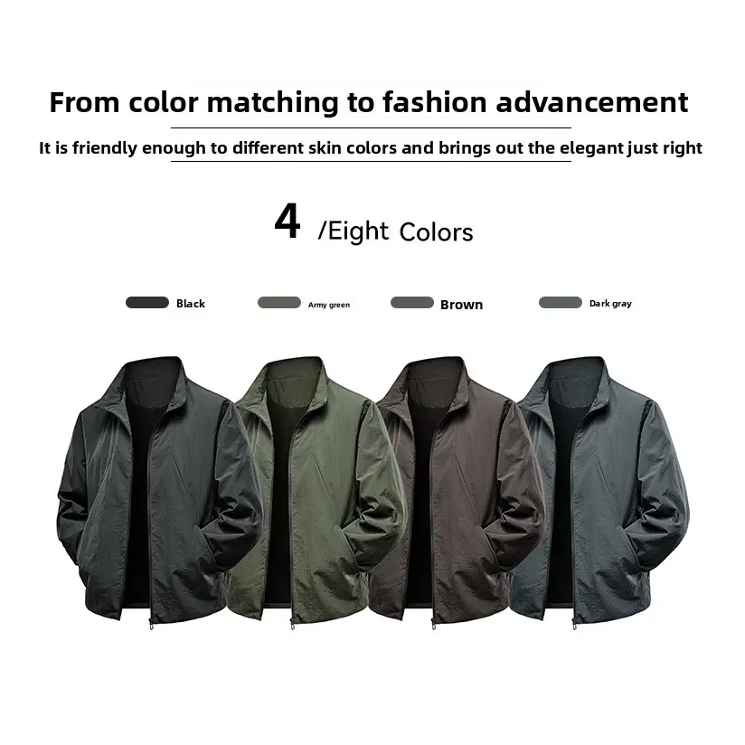 Men's Stretchy Nylon Windbreaker - New Spring & Autumn Workwear Jacket with Stand-Up Collar, High-Quality Outdoor Lightweight Jacket