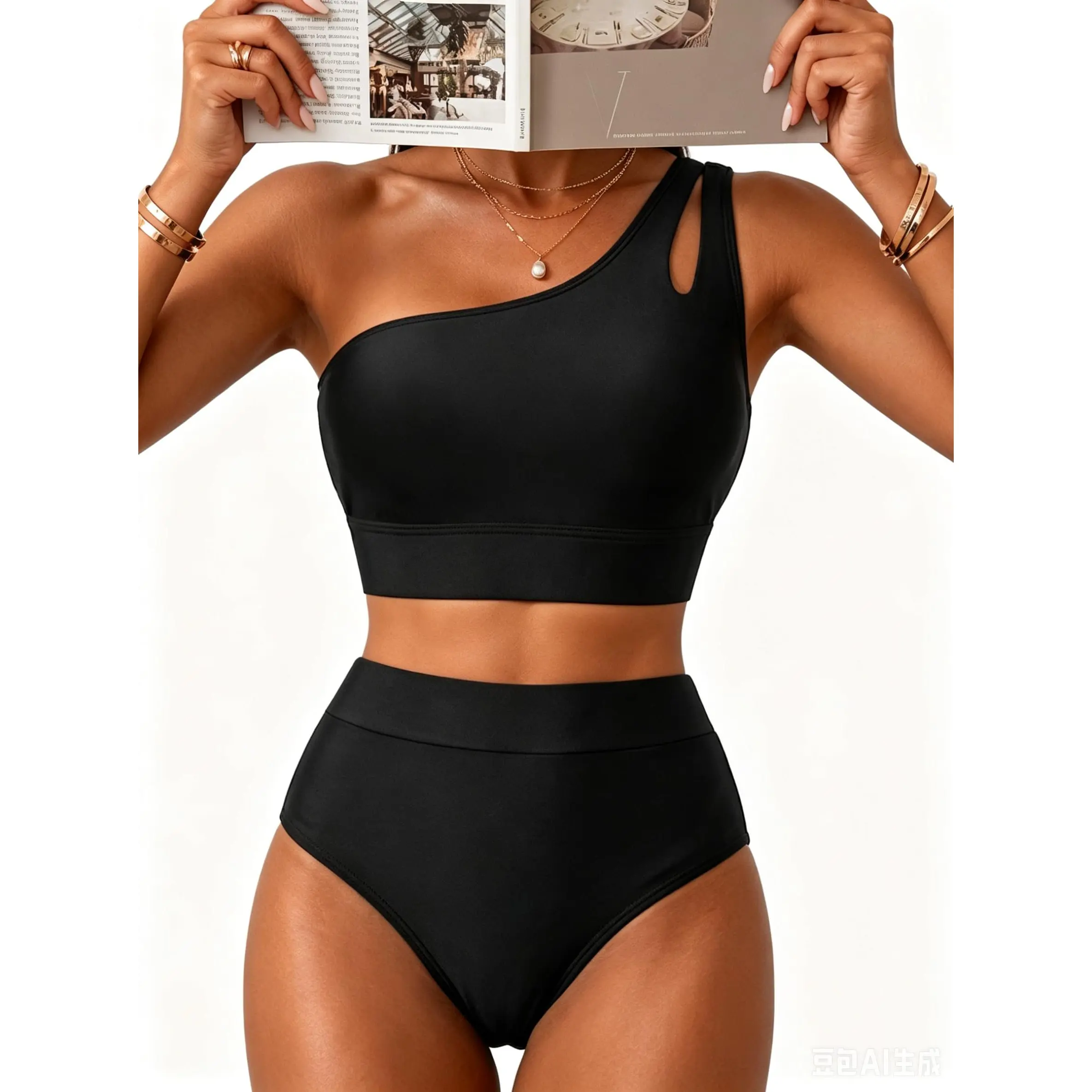 Yonique Two Piece High Waisted Swimsuits for Women - One Shoulder Bikini Tummy Control Bathing Suit 2026 Full Coverage