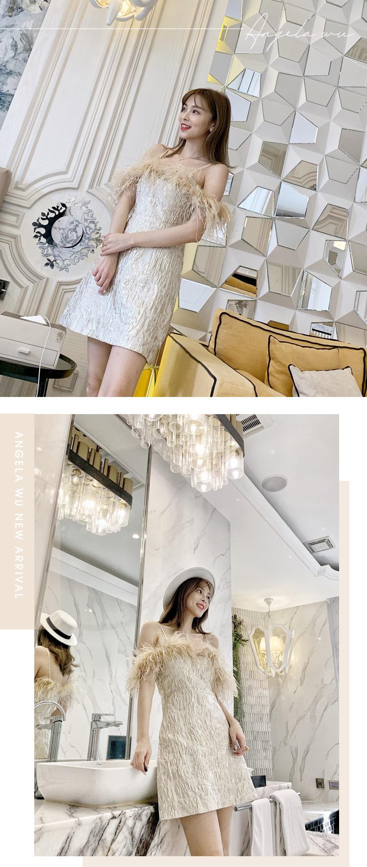 2025 Spring/Summer Off-Shoulder Feather Evening Dress Elegant Reception Dress with Straps and 3D Pattern