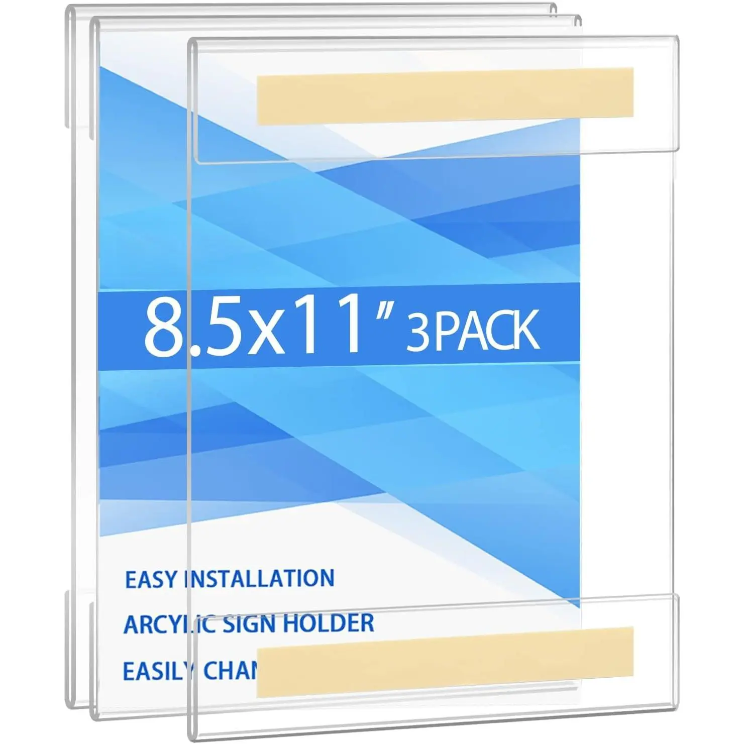 Sign Holder 8.5 x 11 Wall Mount, Clear 8.5 x 11  Sign Holder with Double Sided Tape Adhesive for , Office, Store, Restaurant (3 Pack)