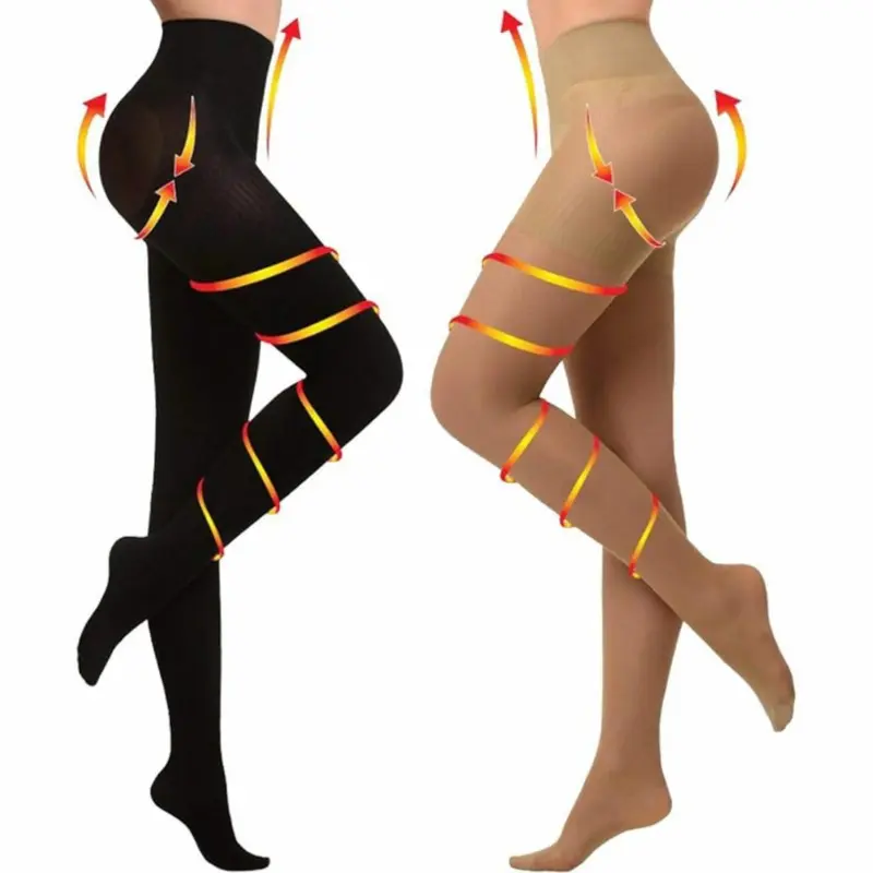 [Compression Tights for Women] 20-30mmHg Graduated Compression Tights for Women |       Closed Toe Support Stockings, Knit Nylon Spandex Blend, Machine Washable - Seasonal Compression Hose