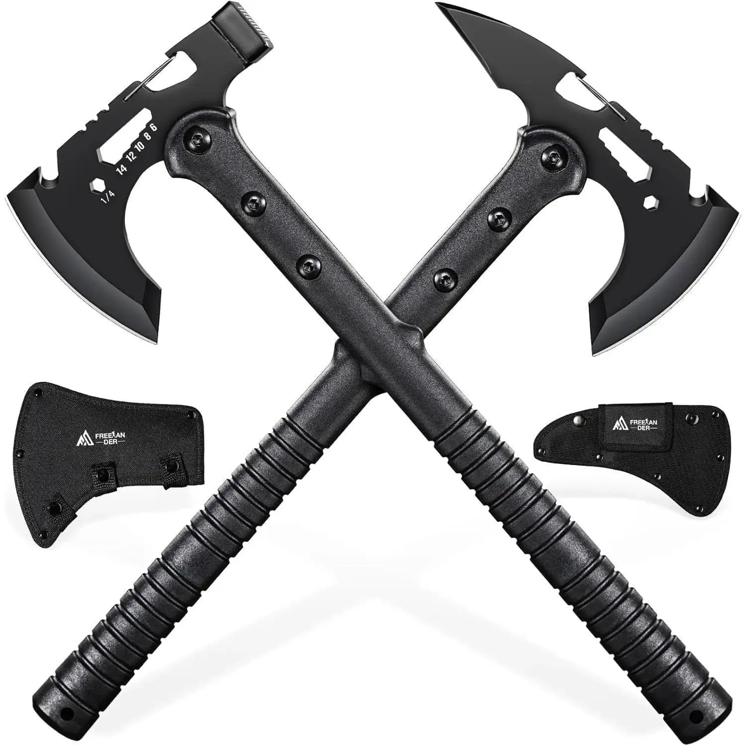 Tactical Axe 2 Pack, Portable Tomahawk with Clip and Bottle Opener, Durable Survival for Emergency, Hiking and Camping, for Men Women