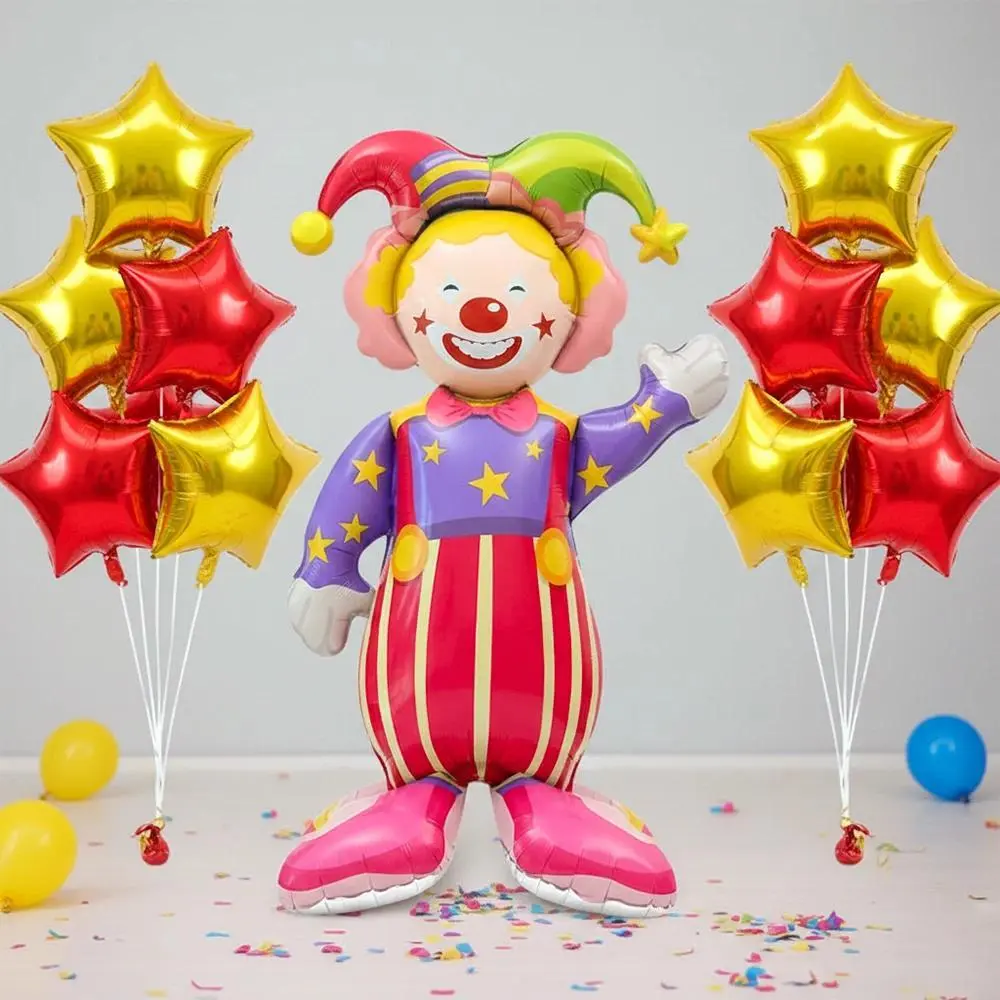 Giant Clown Balloon 60Inch Self Standing Smiling Clown 18inch Star Foil Balloon Circus Carnival Theme Birthday Party Decorations
