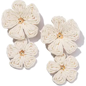 Boho Flower Earrings Statement Raffia Dangle Earrings Cute Floral Jewelry Trendy Summer Beach Vacation Outfits for Women