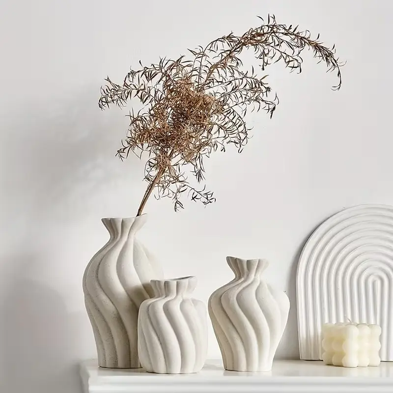 3pcs Bohemian ceramic vases, Artistic line vases, Ceramic vases for home decor, suitable for banquets, weddings, family, restaurants, dining tables, aesthetic rooms, seasonal decoration, New Year and other festival gifts