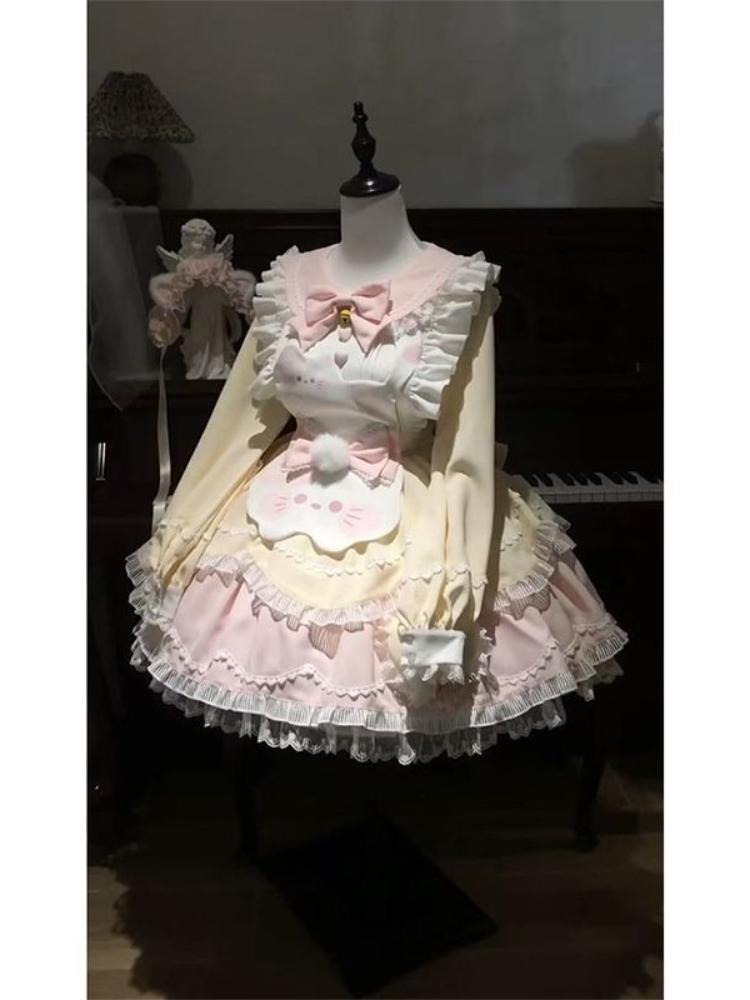 Autumn Sweet Japanese Lolita Kawaii Elegant Dress Women Princess  Bow Design Dresses Female Fairy Chic Korean Popular Clothes