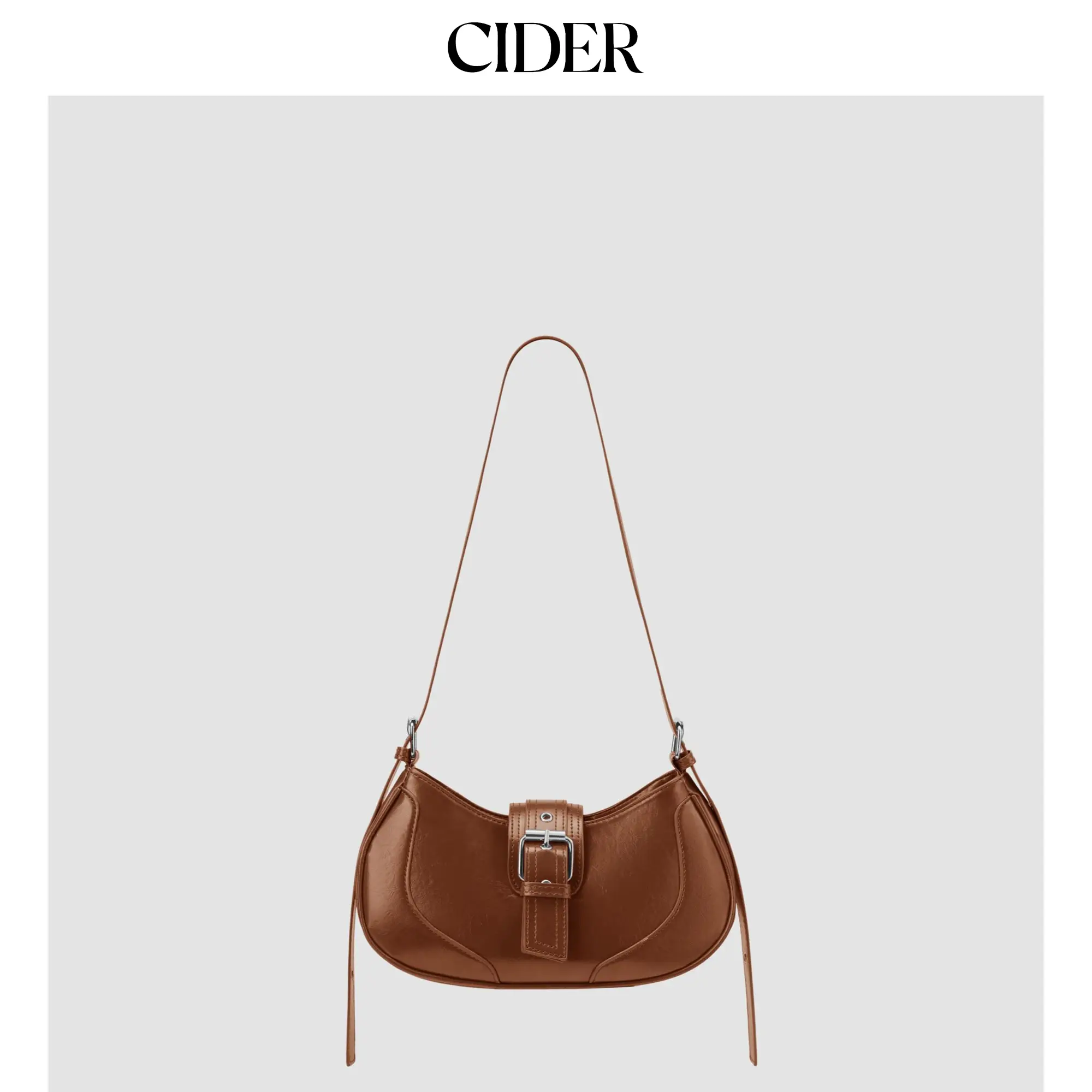 Cider Distressed Texture Crescent Shape Buckle Decor Shoulder Bag