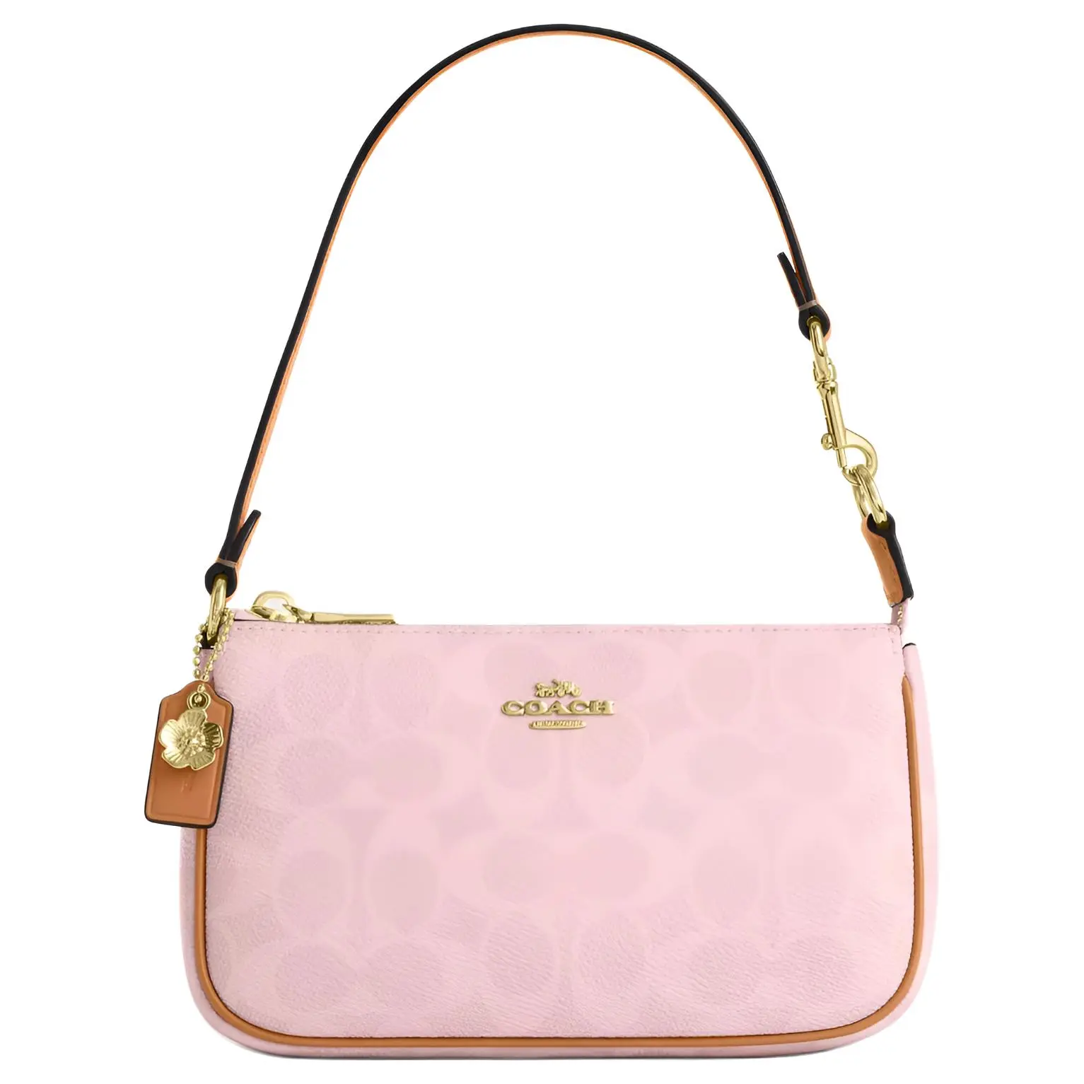 COACH Valentine's Limited Edition Nolita 19 Classic Monogram Metal Floral Charm Leather Zip Top Handle Bag – Small, Women’s, Sakura Pink