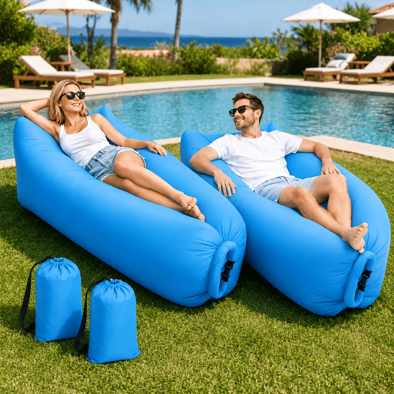 Set Portable Sofas Outdoor Air Lazy Inflatable Sofa Bag Portable Camping Sofa Air Sleeping Bag Lunch Break Mattress Music Festival Concert Recliner Perfect for Couples on Outings