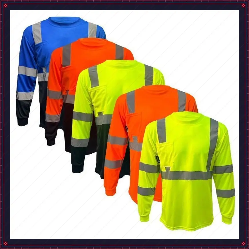 1 PACK - High Visibility Variety with Solid Yellow and Orange or Two Tone Long Sleeve Safety Shirt Available in Yellow, Orange or Blue with Black Bottom Half - Birdeye Fabric(Raincoats)