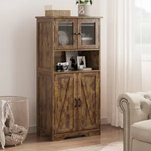 GARVEE130cm bathroom cabinet with 4 doors - bathroom cabinets with adjustable shelves, bathroom cabinet with 4 compartments tall cabinet for bathroom, living room, kitchen, dining room (Brown)