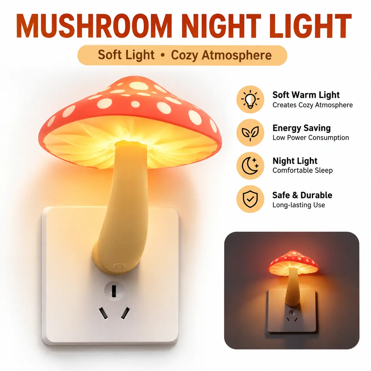 Mushroom Shaped Night Light, Led Nightlight, Plug and Play Bedside Lamp, Smart Atmosphere Light, Led Mood Light, Bedroom Night Light, Decorative Atmosphere Light, Decorative Atmosphere Lighting, Home Decor-YY0