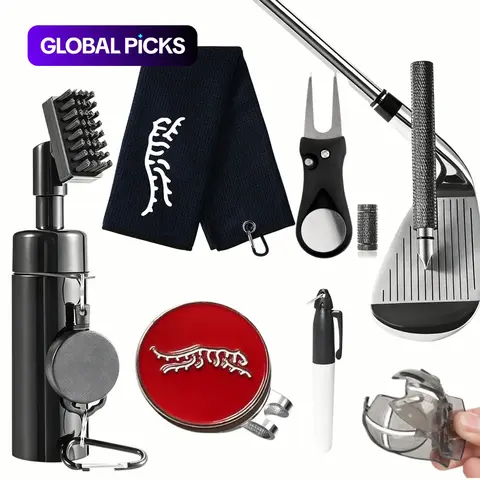 Golf Club Cleaning Kit, Includes Club Cleaner, Towel, Divot Repair Tool, Groove Sharpener & Ball Alignment Kit, Golf Accessories for Women & Men, Golf Gift Sets, Golf Gear, Golf Supply #GLOBAL PICKS