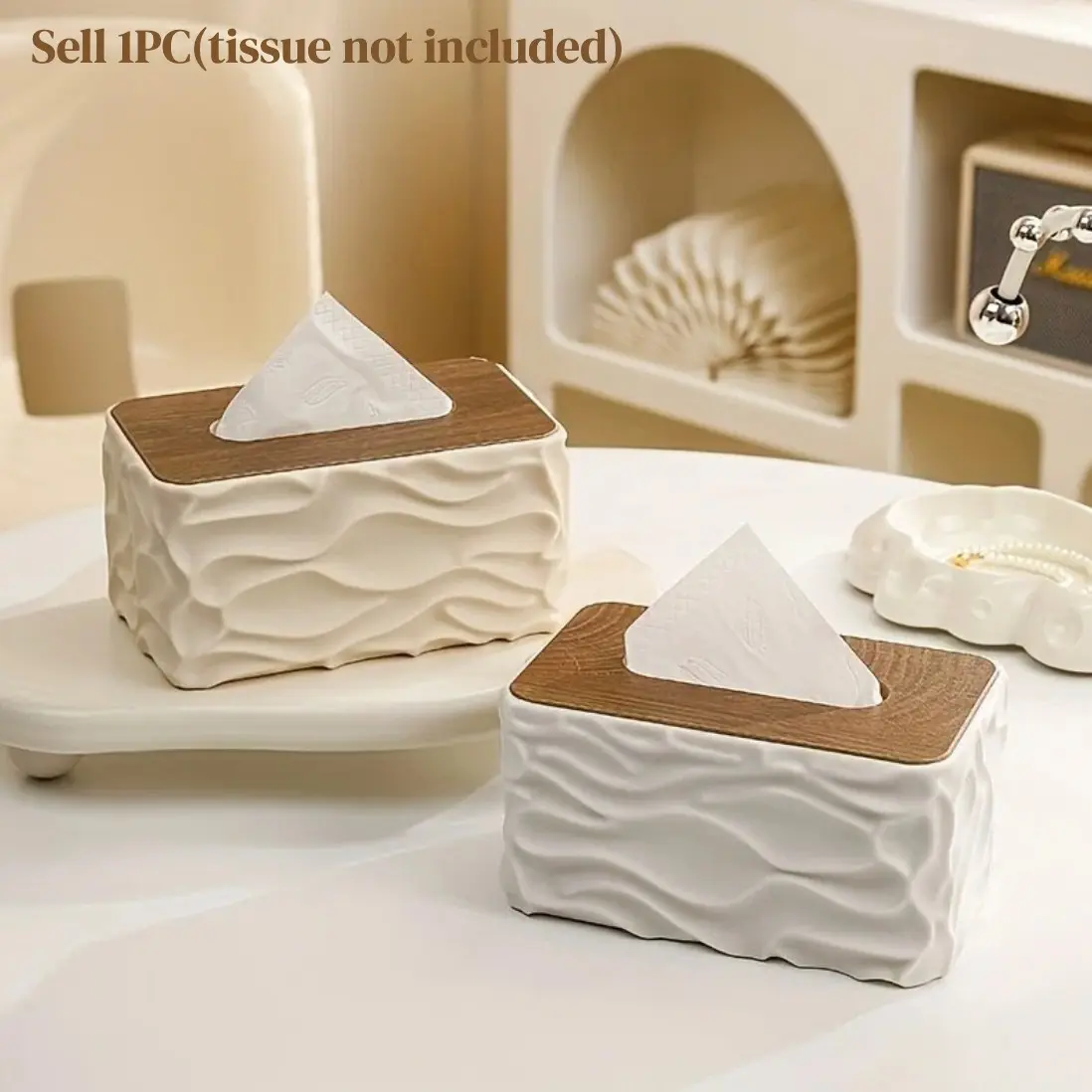 1pc Tissue Box Nordic Minimalist Style Corrugated Tissue Box, Arched Handkerchief Box with Wood Grain Lid, Large Napkin Dispenser, Autumn Decoration Bathroom, Suitable for Bathroom, Bedroom, Living Room, Student Dormitory，desk decor, Tissue Holder
