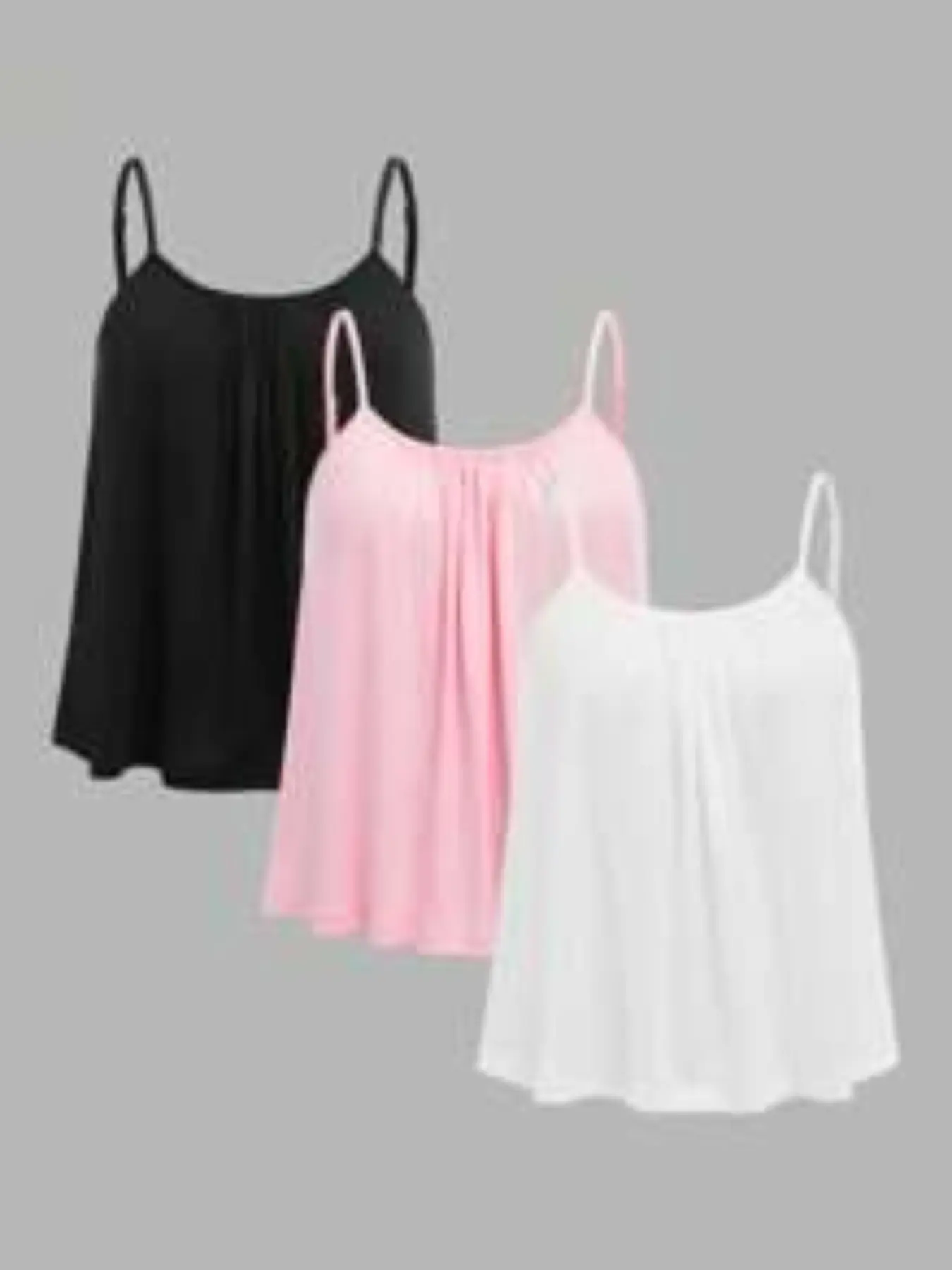 3-Pack Plus Size Summer Solid Color Mini Strap Basic Women's Tops, Breathable, Comfortable, Stylish and Lightweight, Perfect for Warm Weather