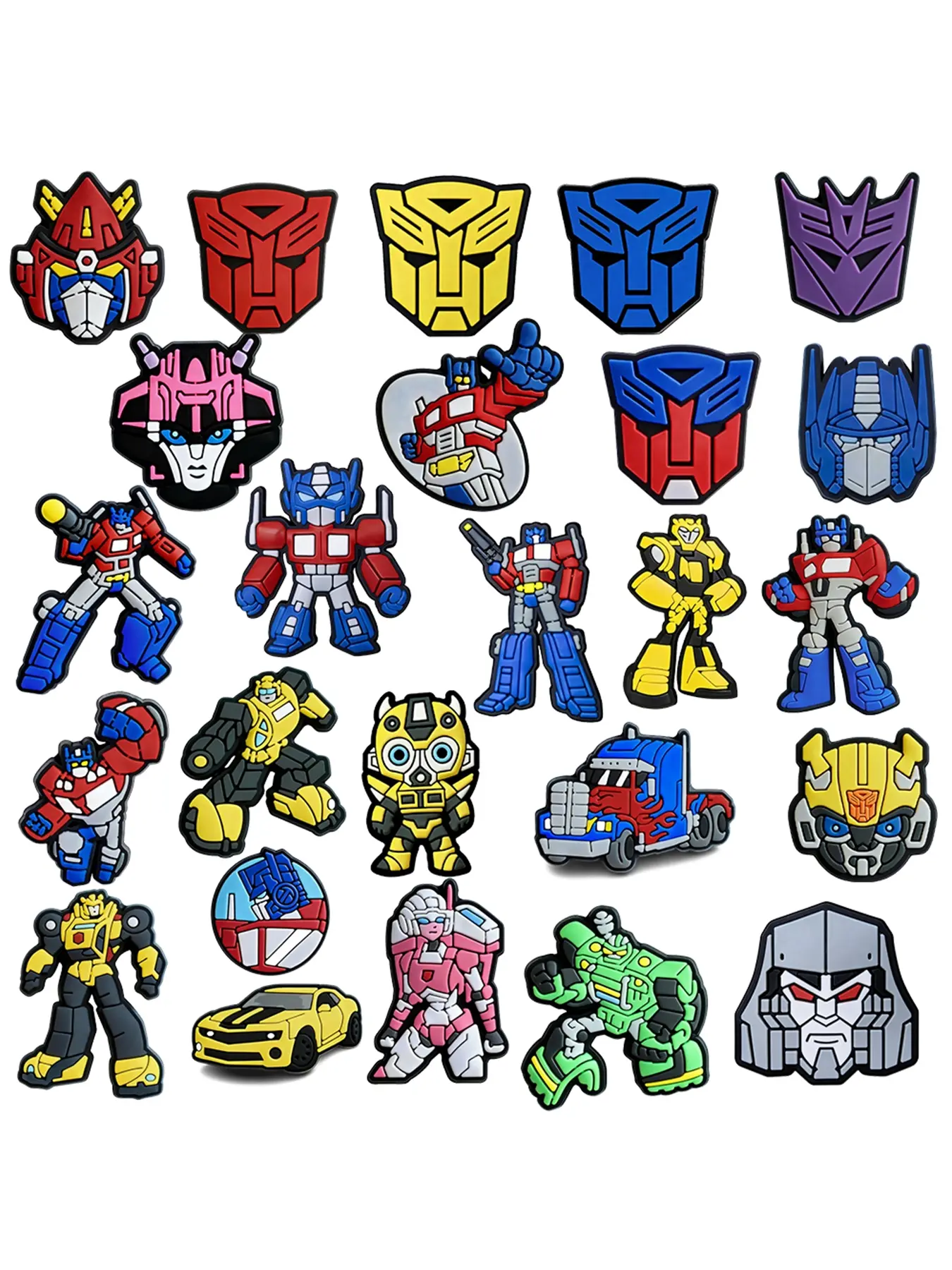 10-25pcs Cartoon Transformer Car Robot Shoe Accessories, PVC Beach Bag Shoe Decorations, DIY Detachable Gift for Birthday Christmas Valentine's Day，Contains Optimus Prime Bumblebee Party Gift