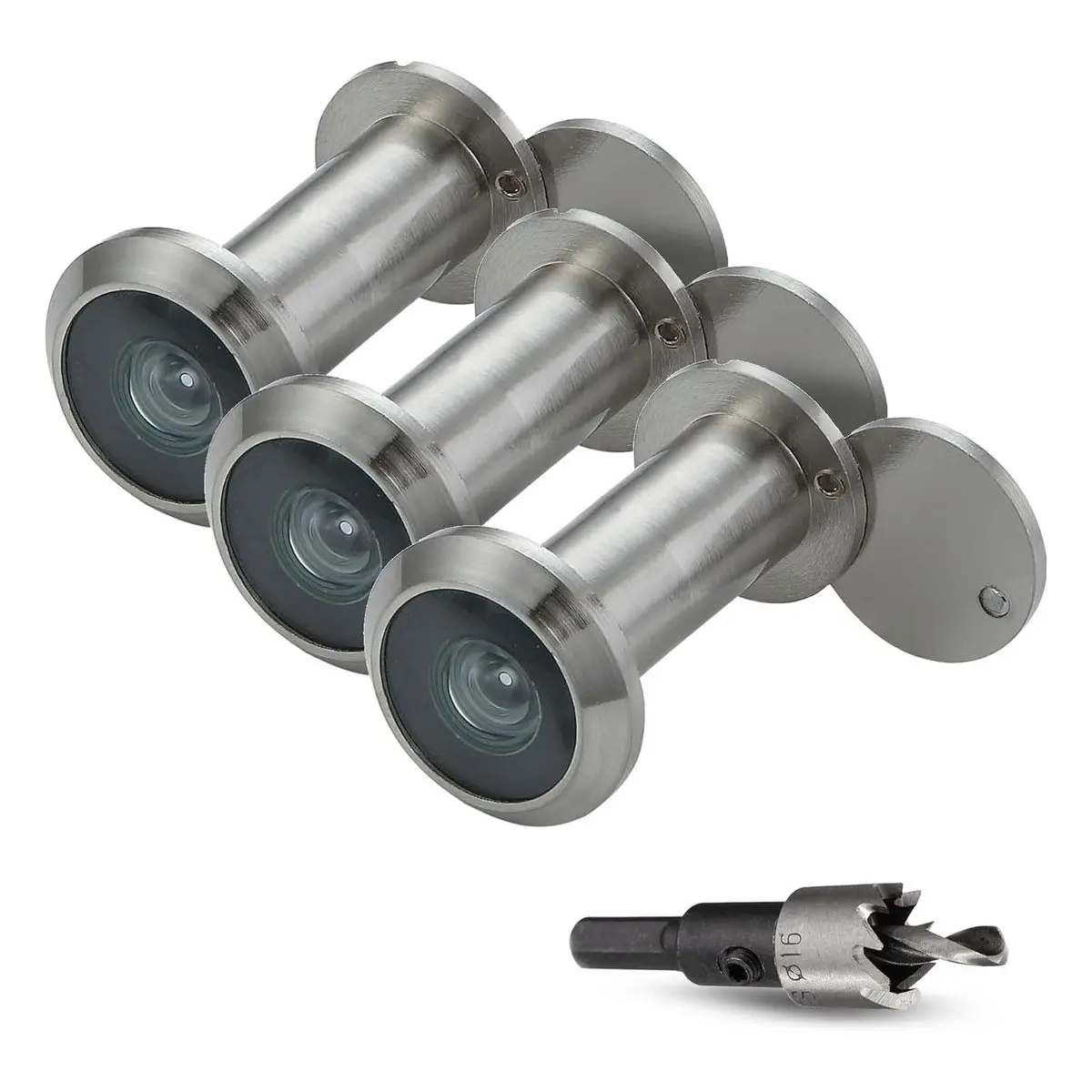 3-Pack Chrome Door Peephole with 200-Degree Wide Angle View, Enhanced Door Security, Easy Installation, Includes Drill and Allen Wrench