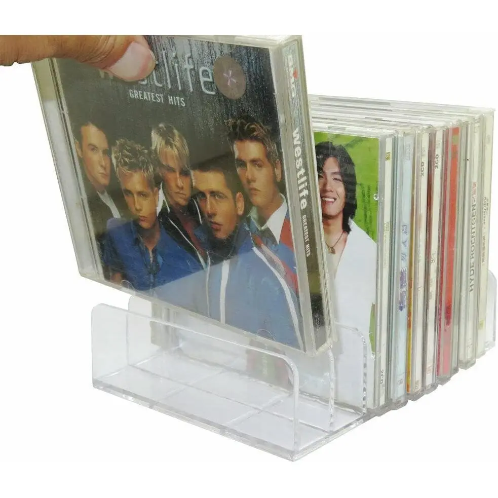 DVD Storage Box - Clear  - Stackable DVD and CD Holder, CD Display Rack CD Organizer Stand - Holds up to 14 Standard CD Cases for Media Shelf Storage and Organization - No DVD