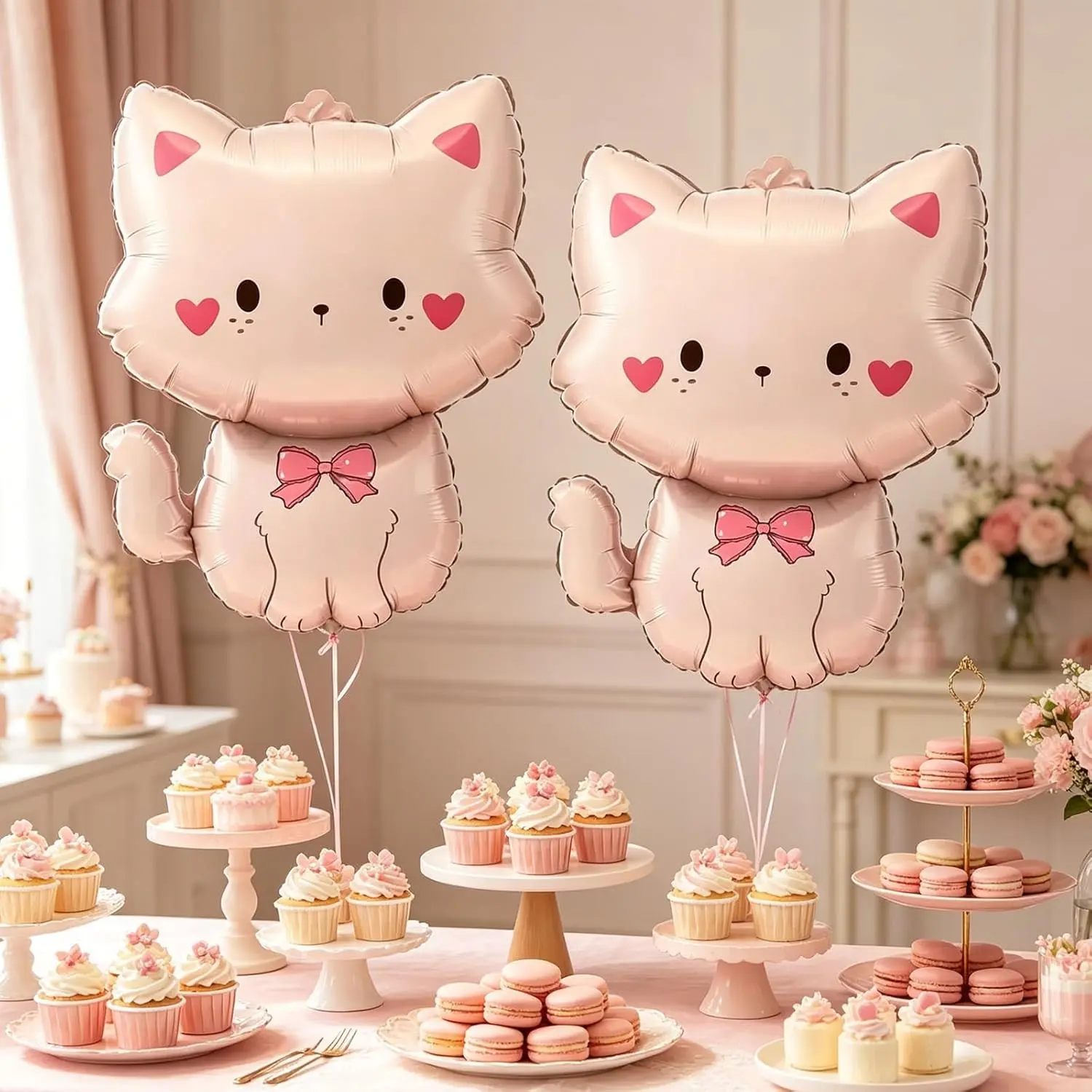2pcs 67cm Cat Balloon Set, Animal Theme Birthday Party Decor, Cute Cat Aluminum Foil Balloons, Baby Baptism & Birthday Party Setup