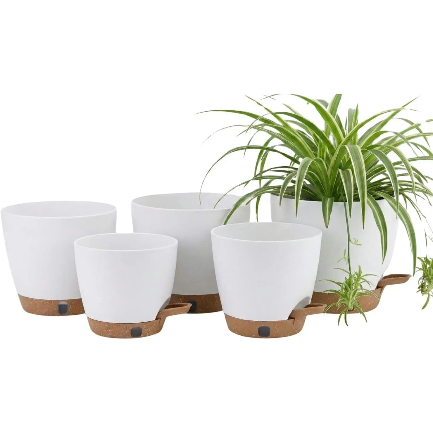 5-Pack Self-Watering Planters with Wick & Reservoir (5/5.5/6/6.5/7 Inch) – Plastic Indoor Pots with Drainage, Modern White Flower Pot for Violet, Herb