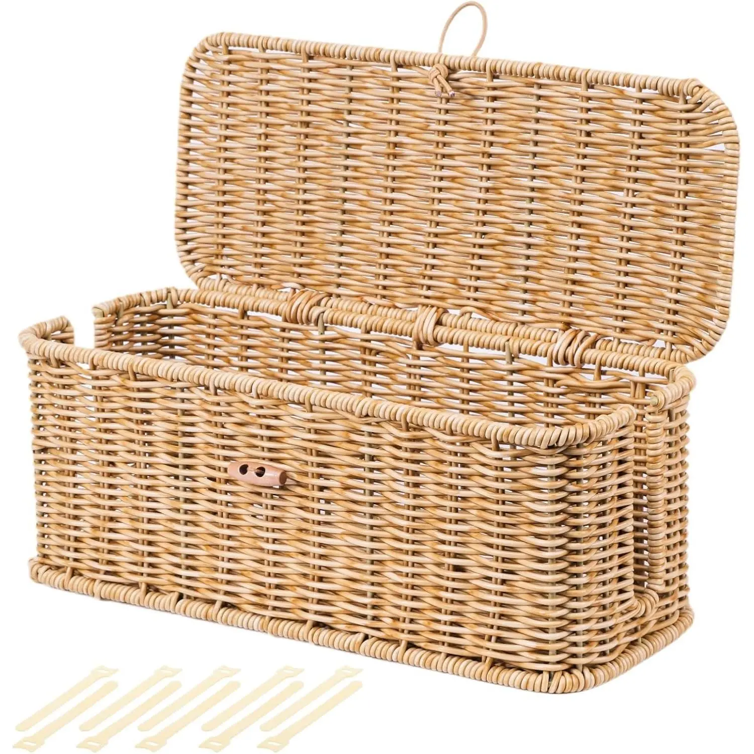 Management Box, Rattan Style Cord Organizer for Desk Cord Hider Outlet Covers for Power Strip TV PC Router Charger Under Desk Storage -  Small