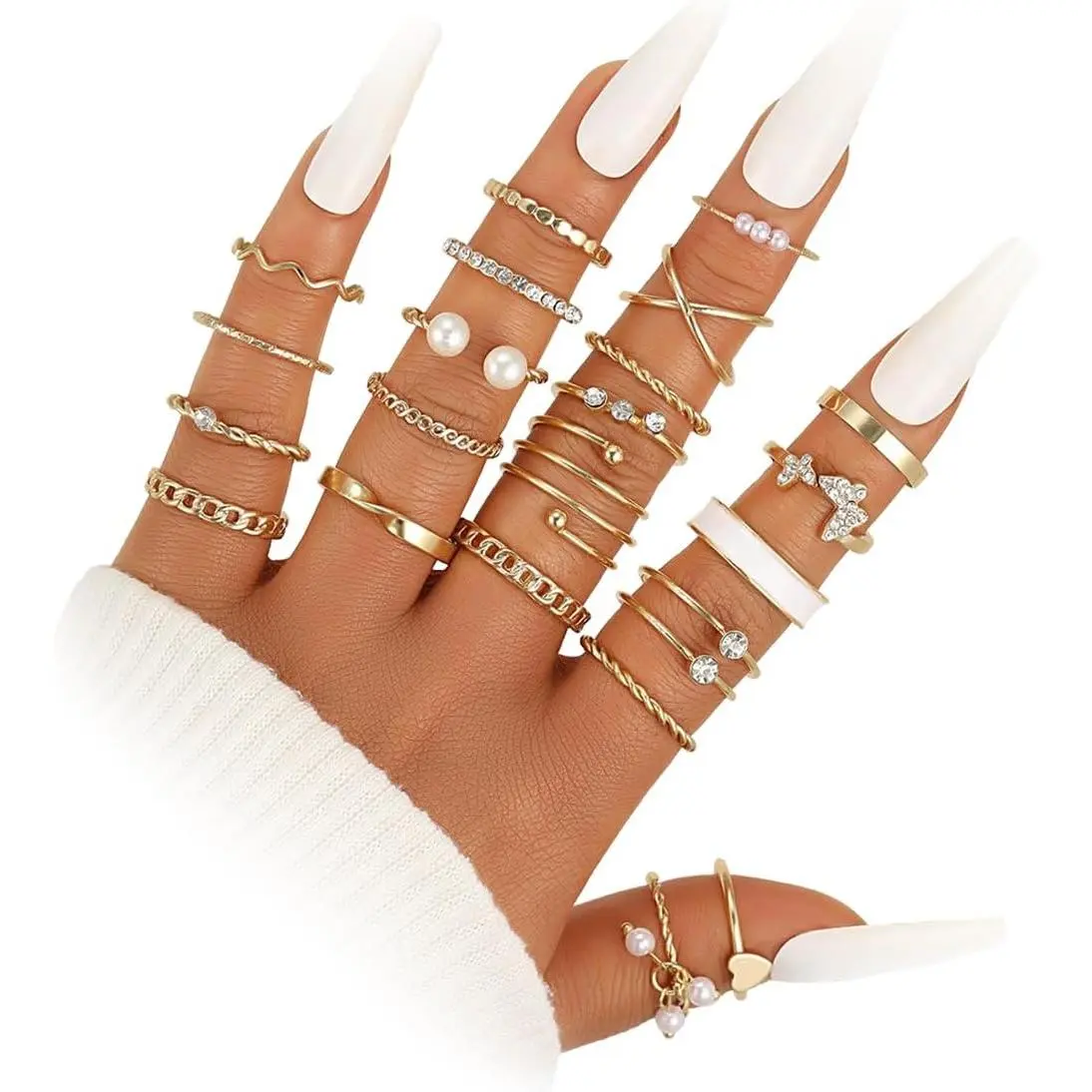 Knuckle Rings Set for Women, Dainty Stackable Midi Rings Simple Stacking Joint Finger Rings Pack Adjustable Cute Butterfly Heart Rings  Size