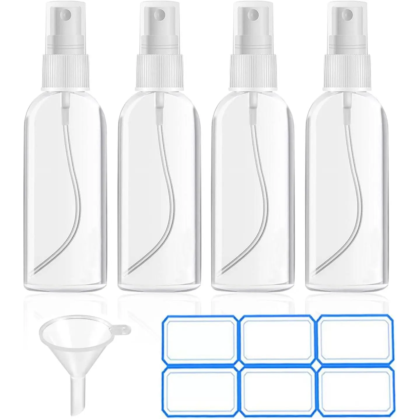 4 Pack 1 Oz (30ml) Mini  Bottles Clear Travel Size | Fine Mist Empty Spritzer Bottles Leak Proof with Funnels and Labels